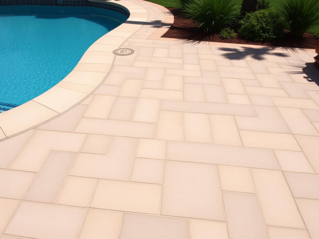 Cleaned paver pool deck beside a backyard swimming pool in Broward County